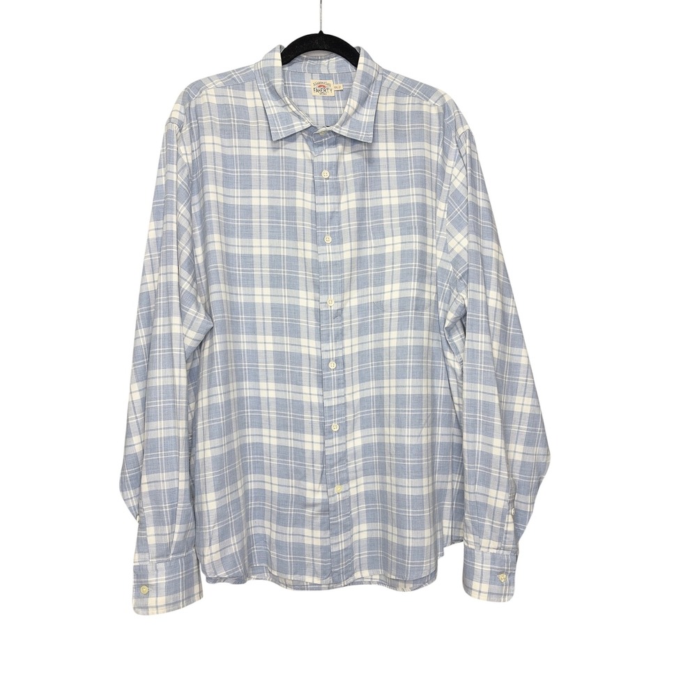 Faherty Brand Mens XXL Movement‎ Shirt Light Blue White Plaid LS Button Up